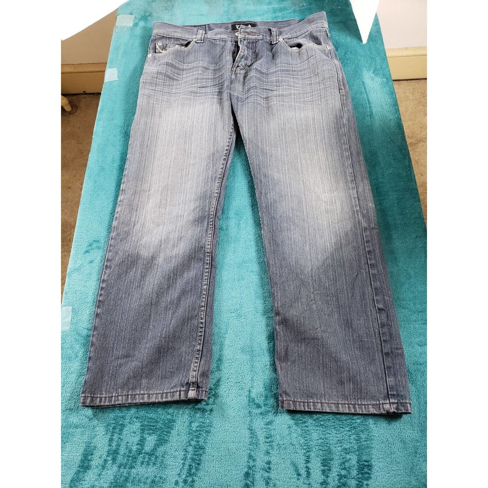 Crunch Jeans Mens Black Pants Sz 36x32 Denim Stretch Straight Casual Whiskered